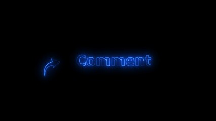 Comment button neon bright royal blue color 4k illustration. Abstract rectangle frame Comment icon 4k illustration on black background.