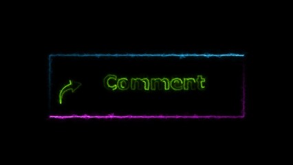 Comment button neon bright lime green color 4k illustration. Abstract rectangle frame Comment icon 4k illustration on black background.