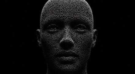 Digital Face Portrait Against Black Background