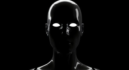 Robot Head with Glowing Eyes in Darkness