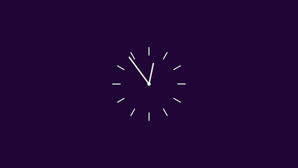 Digital clock 24 hour day fast speed  white color 4k illustration. Dark purple background new analog clock timer 4k illustration.