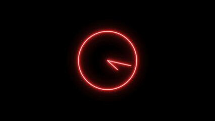 Fototapeta premium Digital clock 24 hour day fast speed neon bright red color 4k illustration. Black background new analog clock timer 4k illustration.