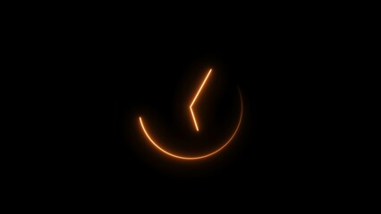 Digital clock 24 hour day fast speed neon bright orange color 4k illustration. Black background new analog clock timer 4k illustration.