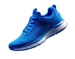 Floating Blue Knit Running Shoe with Air-Cushion Sole, Transparent background