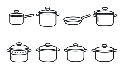 Kitchen cookware icon set with silhouette style. cooking and culinary symbols