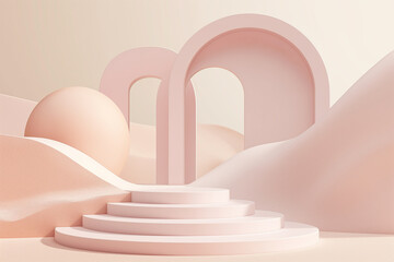 Obraz premium A pink and white scene with a pink archway and a pink ball