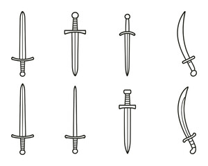 Medieval sword silhouette icon set. ancient weapon and blade symbols