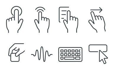 Obraz premium Interactive digital icon set in linear style. touch and click interface symbols