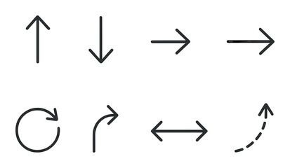Arrow icons set in linear style. direction, navigation, and pointer symbols