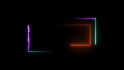 Rectangle line neon bright colorful 4k illustration on black background.