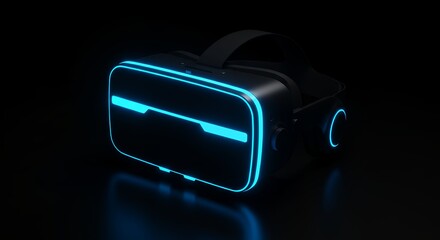 Virtual Reality Headset with Glowing Blue Accents