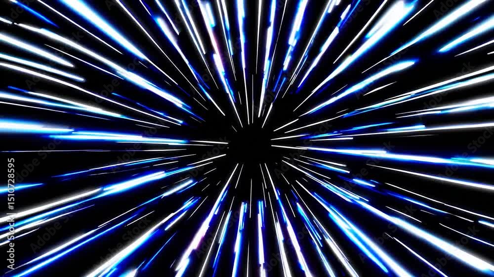 Poster light speed streaks emanate from a central singularity, creating a mesmerizing hyperspace jump effec