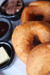 Delicious pastries served with chocolate and butter