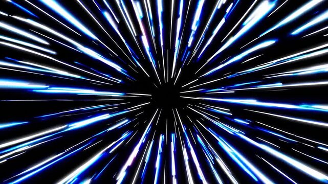 Light speed streaks emanate from a central singularity, creating a mesmerizing hyperspace jump effect with variations in color and intensity