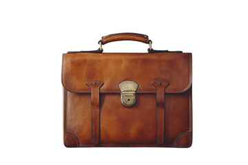 A beautifully aged leather briefcase holding countless stories of past adventures and business on transparent background