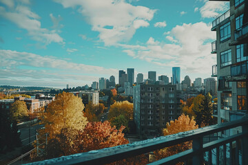 Obraz premium a view of a city from a balcony