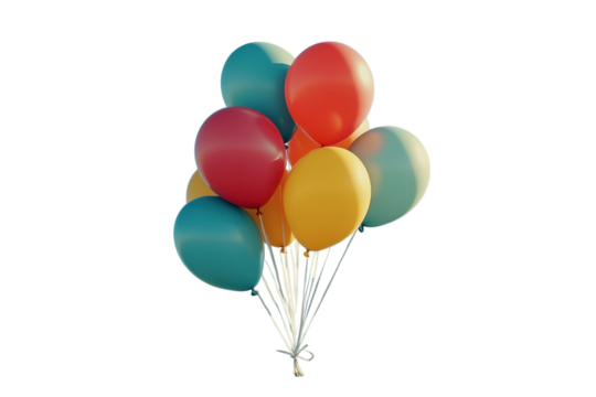 A cheerful bunch of colorful balloons tied together symbolizing celebration and joy for a on transparent background