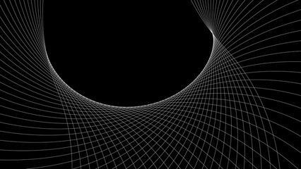 Geometric swirl line movement white color 4k illustration. White pattern wavy line on black background. 