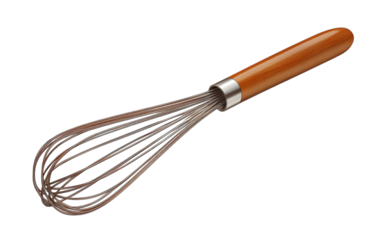 A classic kitchen whisk poised for culinary creation ready to whip up delicious memories in a on transparent background