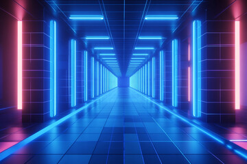 Vaporwave synthwave background with perspective neon grid