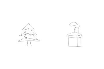 Minimalist christmas tree and chimney doodle art festive holiday season illustration