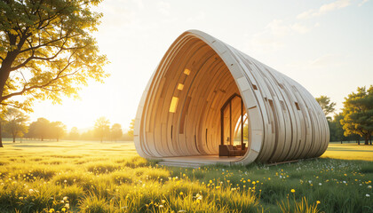Obraz premium Modern Chapel with Interlocked Wooden Shells