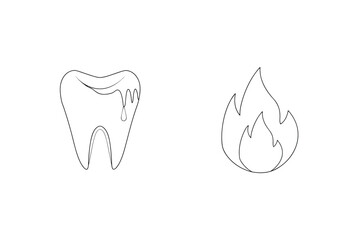 Conceptual illustration of dental health problems and inflammation depicted in line art