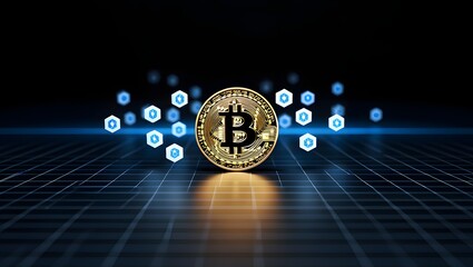 Golden Bitcoin Coin with Surrounding Altcoins on Digital Currency