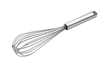 A gleaming stainless steel whisk ready for action inspiring culinary creations and joyful on transparent background