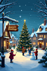christmas music poster, christmas party poster, christmas poster background, santa poster, happy holidays poster, christmas poster greeting card, christmas, winter, holiday, landscape, illustration, x
