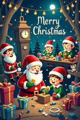 christmas music poster, christmas party poster, christmas poster background, santa poster, happy holidays poster, christmas poster greeting card, christmas, winter, holiday, landscape, illustration, x