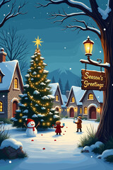 christmas music poster, christmas party poster, christmas poster background, santa poster, happy holidays poster, christmas poster greeting card, christmas, winter, holiday, landscape, illustration, x