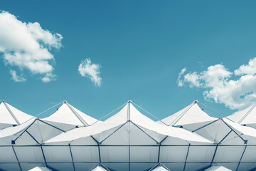 a group of tents with a sky background
