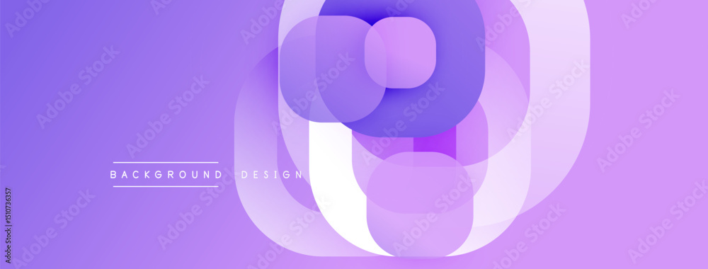 Poster Abstract purple layers create dynamic visual effect. Smooth gradients, circular shapes, modern design elements present. Background offers clean aesthetic.