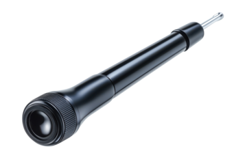 A polished black metal inspection tool reflecting precision and technical expertise against a on transparent background