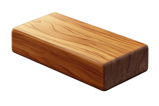 A pristine block of golden wood resting elegantly showcasing its refined grain texture set on transparent background