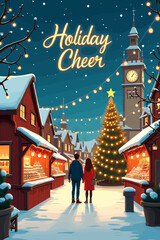 christmas music poster, christmas party poster, christmas poster background, santa poster, happy holidays poster, christmas poster greeting card, christmas, winter, holiday, landscape, illustration, x