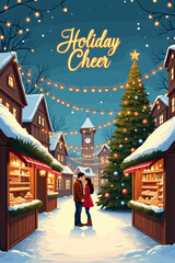 christmas music poster, christmas party poster, christmas poster background, santa poster, happy holidays poster, christmas poster greeting card, christmas, winter, holiday, landscape, illustration, x