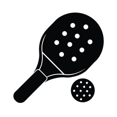 Pickleball paddle and ball vector silhouette