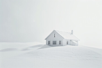 Fototapeta premium a house is standing on a snowy hill