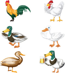 set of funny cartoon birds