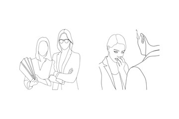 Minimalist line art depicting business professionals in various poses and compositions