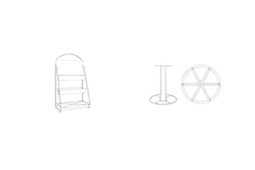 Detailed hand drawn illustration of a display rack and circular table base elements