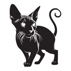 Clean-lined hairless cat silhouette for occult iconography – hairless cat silhouette – hairless cat vector illustration – silhouette of hairless cat


