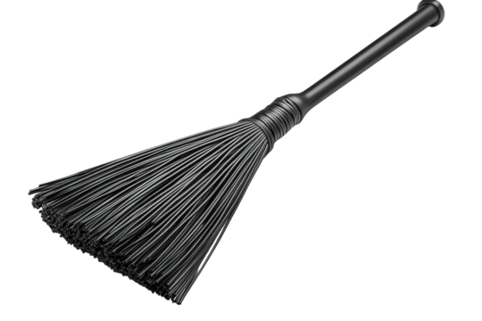 A sleek modern black broom whispers of cleanliness ready to sweep away the old and welcome a on transparent background