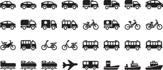 set of silhouettes of car