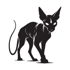 Sharp-edged hairless cat silhouette ideal for fantasy branding – hairless cat silhouette – hairless cat vector illustration – silhouette of hairless cat

