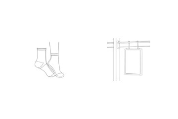 Minimalist one line art illustration featuring feet in socks with a blank advertising sign