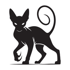 Minimalist hairless cat silhouette with angular features – hairless cat silhouette – hairless cat vector illustration – silhouette of hairless cat

