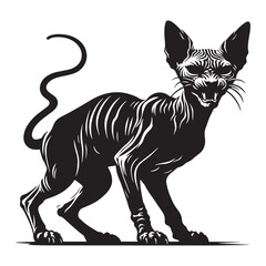 Eerie hairless cat silhouette perfect for dark-themed designs – hairless cat silhouette – hairless cat vector illustration – silhouette of hairless cat

